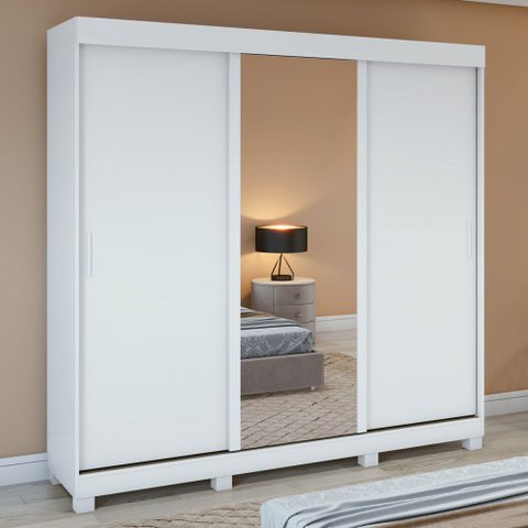 Guarda-roupa Casal Saion Plus 3 Portas 3 Gavetas com Espelho 81972.227 Branco - Móveis Lopas