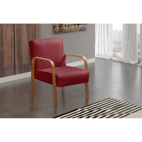 Poltrona Cadeira Moderna Braço Madeira Anita Vermelho Bordô