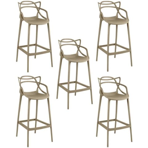 Kit 5 Banqueta Alta Allegra com Encosto Design Cozinha/bancada - Nude