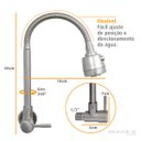 Ver imagem 5 de Torneira Gourmet Flexível de Parede Cozinha Aço Inox Acetinado com Arejador Duplo Jato