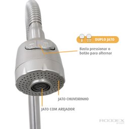 Torneira Gourmet Flexível de Parede Cozinha Aço Inox Acetinado com Arejador Duplo Jato - 4