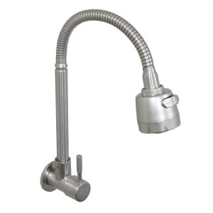Torneira Gourmet Flexível de Parede Cozinha Aço Inox Acetinado com Arejador Duplo Jato