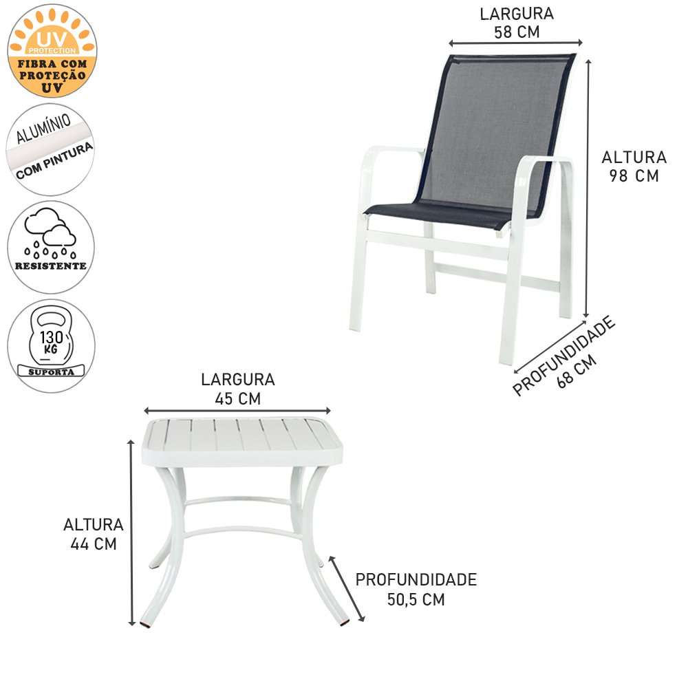 Conjunto 4 Cadeiras Classic em Tela + 1 Mesa Baixa em Alumínio Pintado - 3