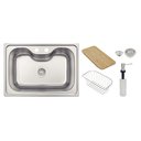 Ver imagem 1 de Cuba Inox Tramontina Undermount Morgana Acetinado 69x49cm com Dosador de Sabão, Tábua e Cesto Aramad