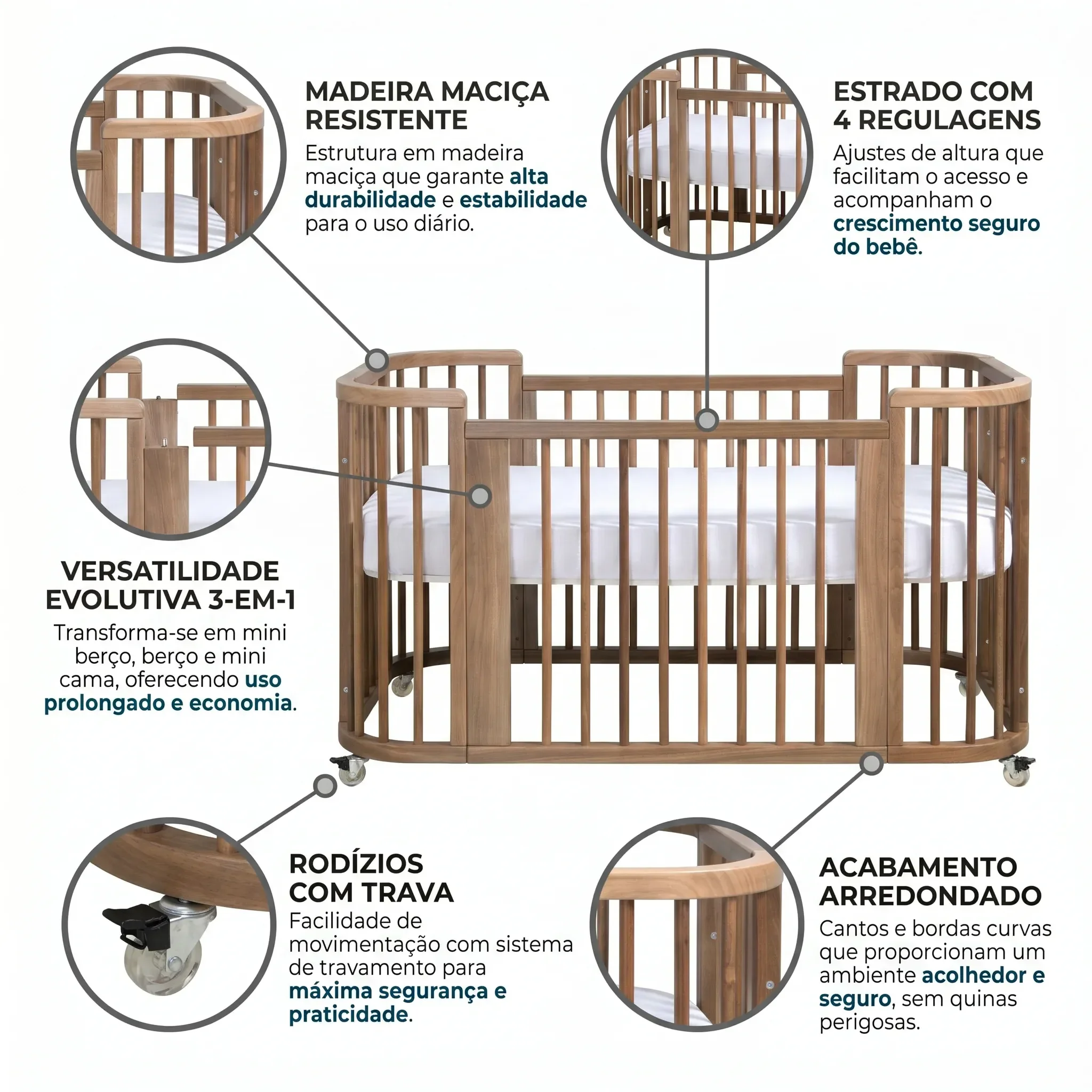 Ver imagem 4 de Berço 3 em 1 Multifuncional em Madeira Maciça Sleep Natural