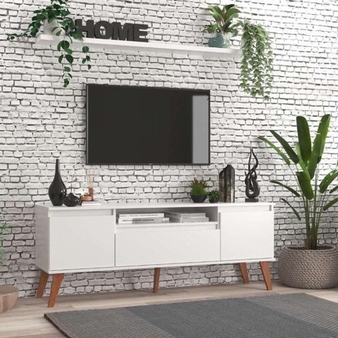 Rack para Tv com Prateleira 150cm Retro Mdf Branco Dallas - On Móveis