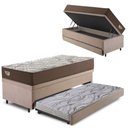 Ver imagem 1 de Bicama Box Baú Solteirão com Suede Bege 96x203 com Colchão Relax Adorabile Molas Ensacadas Ecoflex