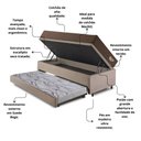 Ver imagem 5 de Bicama Box Baú Solteirão com Suede Bege 96x203 com Colchão Relax Adorabile Molas Ensacadas Ecoflex