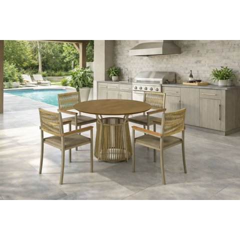 Conjunto Área Gourmet Redondo 4 Cadeiras Trama Solare Bege