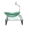 Ver imagem 1 de Kit Cuba de Vidro Oval 10mm Verde Tampo 40cm Incolor com Suporte Torneira Valvula