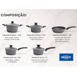 Conjunto Panelas 5Pcs Ceramic Life Optima Indução Stone - Brinox - 3