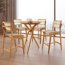 Ver imagem 1 de Conjunto Bistrô Ballare 4 Lugares Tampo MDF com Banquetas Estofadas Bege 60cm Moderna