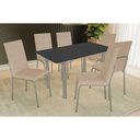 Ver imagem 1 de Sala de Jantar Completa Elba Tampo Madeirado C/ Vidro 160cm e 6 Cadeiras Amsterdã Niquel/preto -
