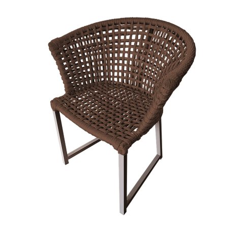 Cadeira de Jantar Area Externa Moderna Salinas em Corda Naútica Base Alumínio Rami - Marrom