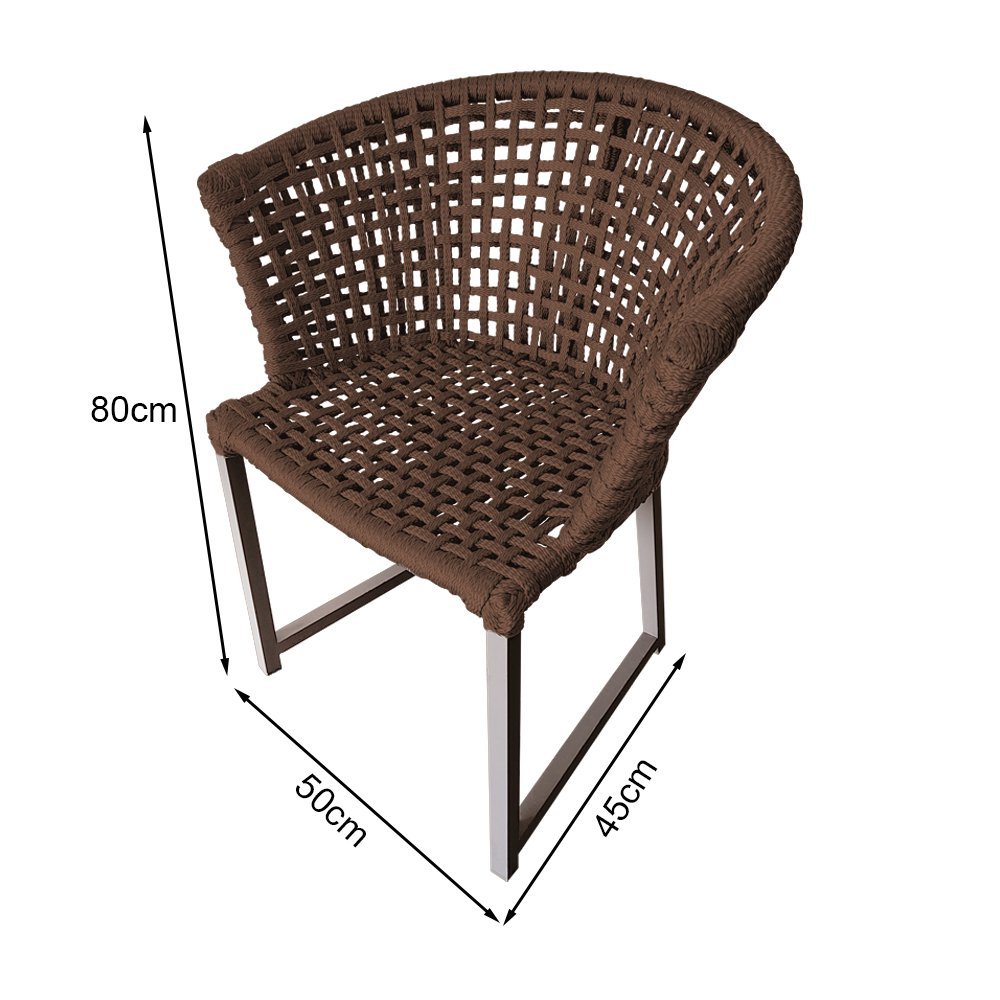 Cadeira de Jantar Area Externa Moderna Salinas em Corda Naútica Base Alumínio Rami - Marrom - 4
