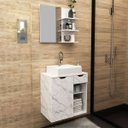 Ver imagem 6 de Kit Gabinete e Espelheira de Banheiro 60 Cm Cuba Romana Mármore Branco
