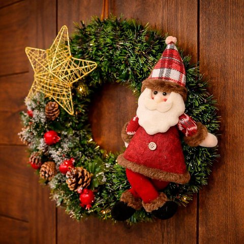 Guirlanda Natalina Enfeite de Porta Estrela Papai Noel 40cm