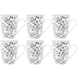 Conjunto de 6 Xícaras de Chá 310ml de Porcelana com Infusor Tampa e Filtro Canecas Tiny Flowers Lyor