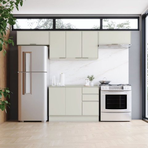 Cozinha Completa Fineze 8 Portas 2 Gavetas com Tampo 100% MDF Areia Hp - Henn