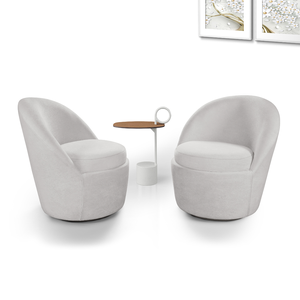Conjunto de Poltronas Eduarda Tecido Bouclé Cinza Claro Base Giratória
