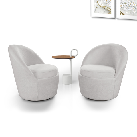 Conjunto de Poltronas Eduarda Tecido Bouclé Cinza Claro Base Giratória