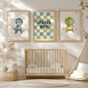 Ver imagem 1 de Kit 3 Quadros Decorativos Infantil - Dino Skate NO2 - 40x60 - Moldura Madeira