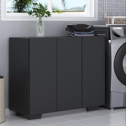 Armário Lavanderia com 3 Portas 90 cm Multimóveis MP5034 Preto