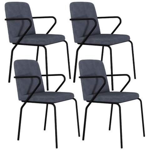Kit 04 Cadeiras Estofada para Sala de Jantar com Braço Loft Preto C01 Bouclê Nuvem - Lyam Decor