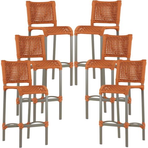 6 Banquetas Haiti em Corda Náutica Alumínio Balcão Edícula Cozinha Trama Original