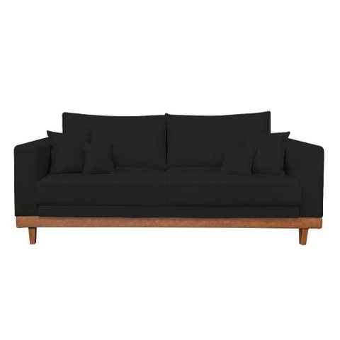 Kit 2 Poltronas Living + Sofá 3 Lugares Base Madeira Suede Preto