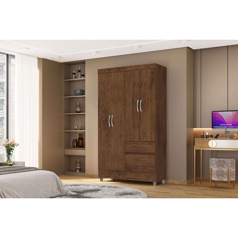 Guarda Roupa Pequeno Ideal 4 Portas e 2 Gavetas para Quarto de Hospedes:imbuia