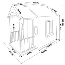 Casinha de Brinquedo Mdf com Varanda Artesanal Branco/azul L12 - Gran Belo Casinha Infantil - 4