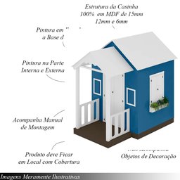 Casinha de Brinquedo Mdf com Varanda Artesanal Branco/azul L12 - Gran Belo Casinha Infantil - 3