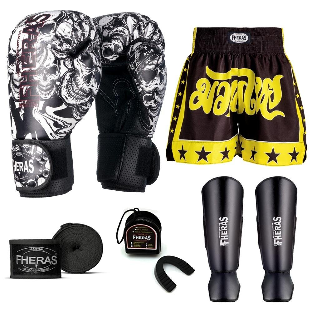 Kit Boxe Muay Thai Fheras Top Caveira Branca (03003599) | MadeiraMadeira