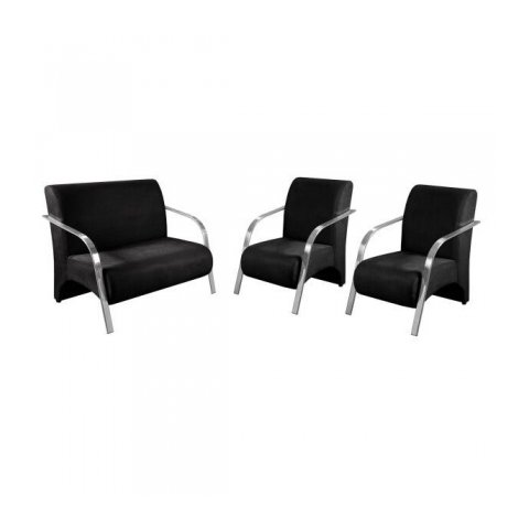 Conjunto Vênus 2 Poltronas de 1 Lugar e 1 de 2 Lugares Braço Alumínio D Salla Suede Preto