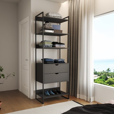 Modulo Closet Industrial com Gaveta Ferro Preto Preto