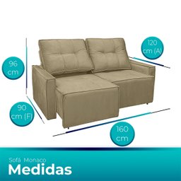 Sofá Retrátil Reclinável Monaco Veludo Bege Conce - Meu Estofado - 3