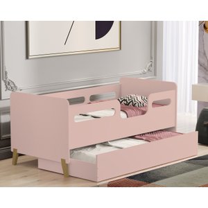 Cama Infantil Bicama Cecilia Auxiliar Montessoriana Proteção Lateral para Quarto:rosa