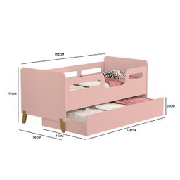 Cama Infantil Bicama Ceciliarosa de Mdf com Auxiliar Montessoriana Proteção Lateral - 3