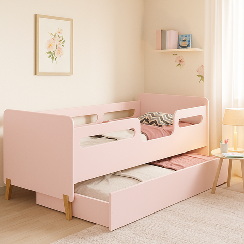 Cama Infantil Bicama Ceciliarosa de Mdf com Auxiliar Montessoriana Proteção Lateral