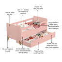 Ver imagem 4 de Cama Infantil Bicama Ceciliarosa de Mdf com Auxiliar Montessoriana Proteção Lateral