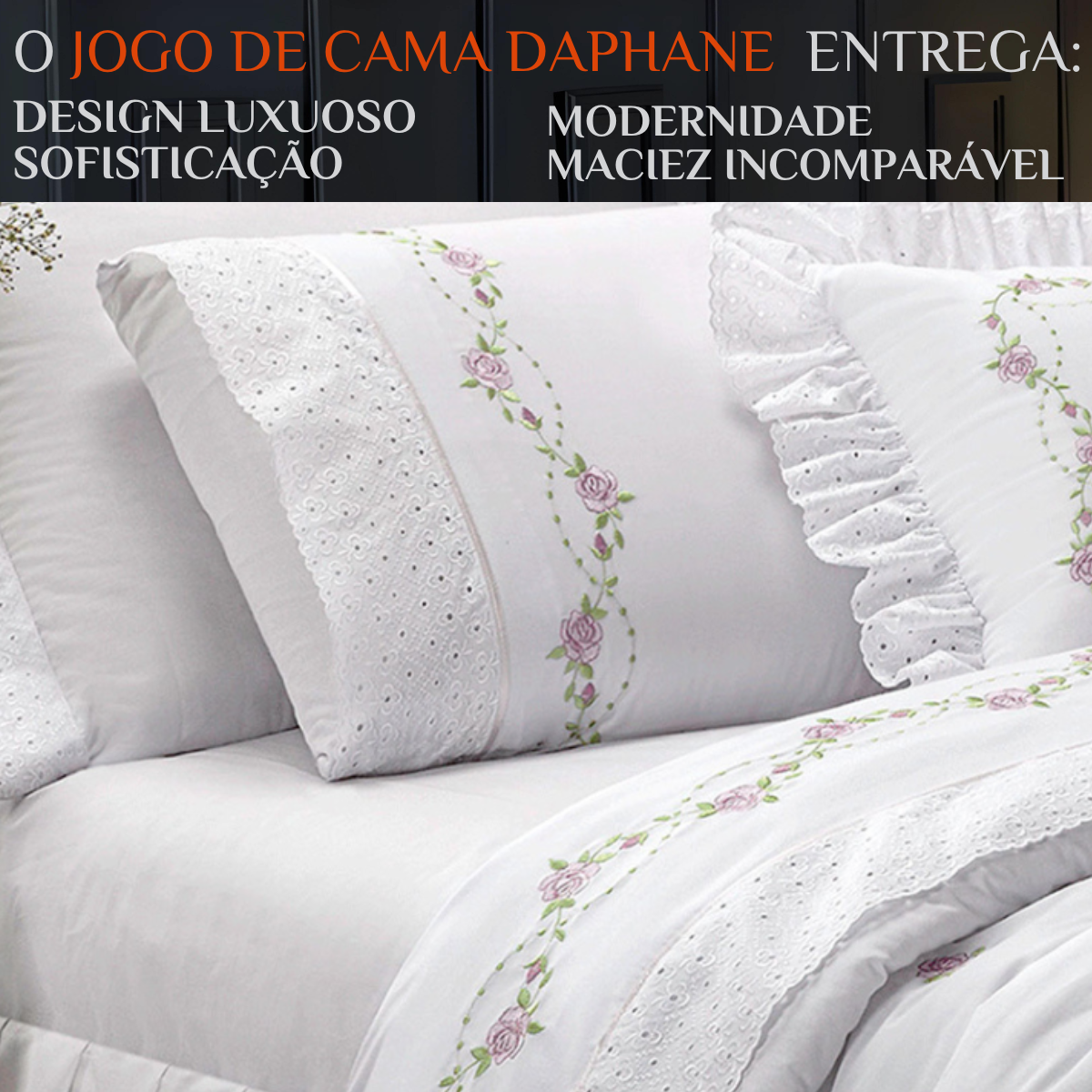 Lencol Super Queen Size Elastico Daphane 100%algodao Extra Macio Bouquet:branco - 2