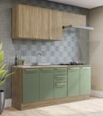 Ver imagem 1 de Armário de Cozinha Modulada Completa Reta 5 Peças 2,00m Botanic Kappesberg - Nogueira/Verde Oliva