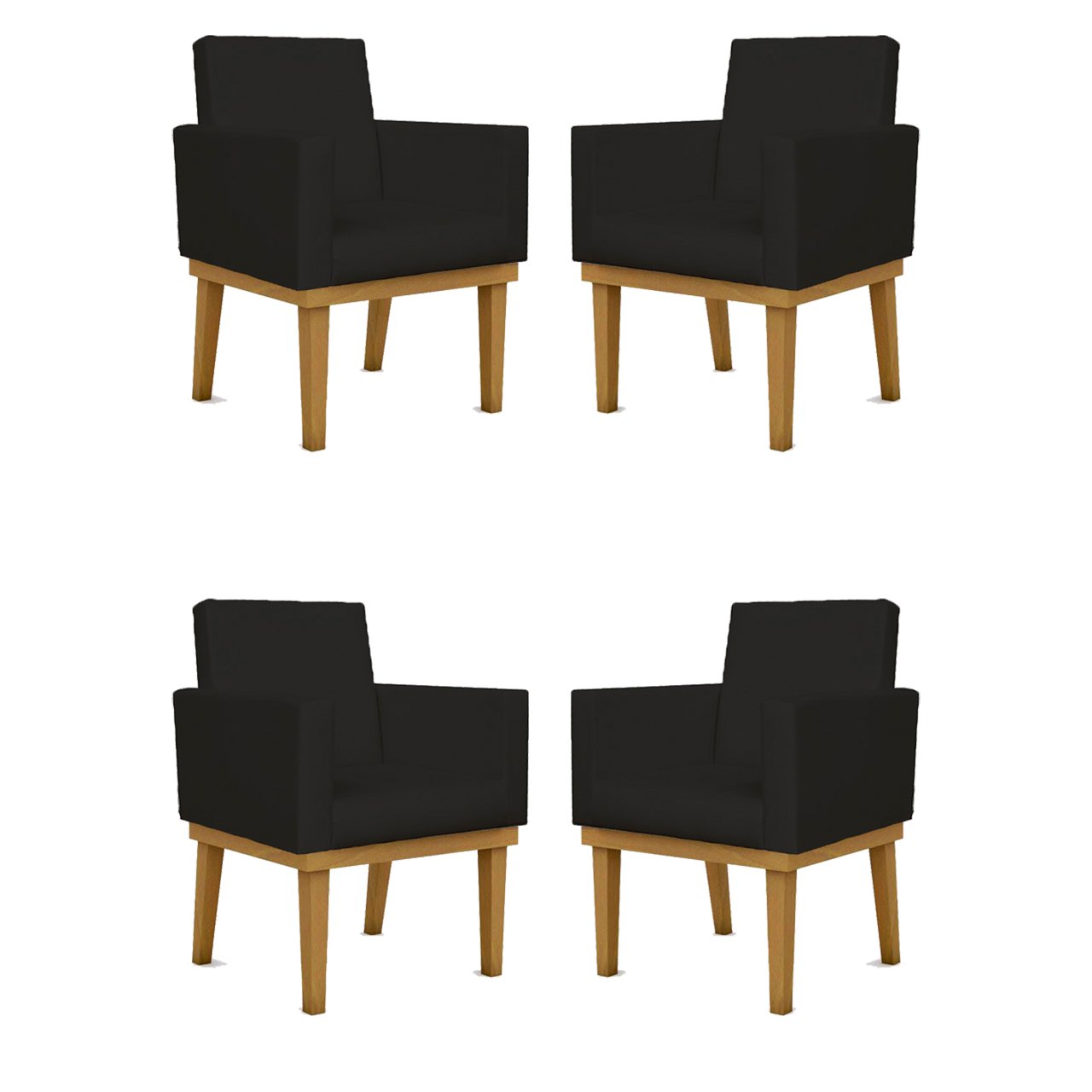 Kit 04 Poltronas Decorativa Reforçada Oferta Courino Balaqui Cor:Preto - 1