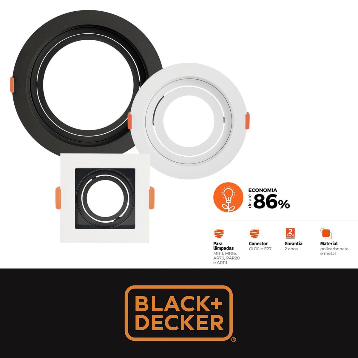 Spot Decor Redondo Recuado Black + Decker Embutir Par20 E27 Branco e Preto - 4