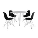 Ver imagem 6 de Mesa de Jantar Redonda 90cm Branca Clips 3 Pés com 4 Cadeiras Eames Eiffel Pretas Ferro Branco