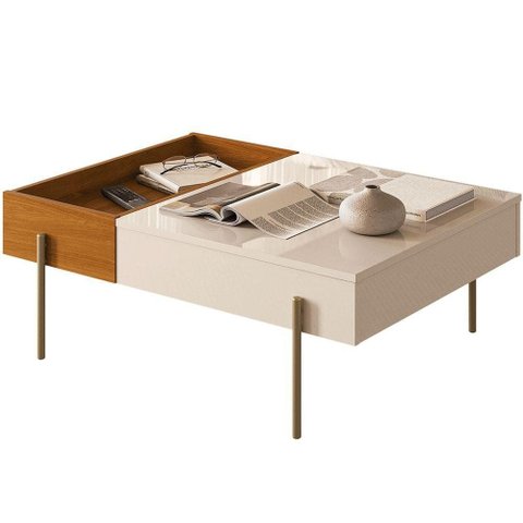 Mesa de Centro Dennis Retangular MDF Metal Pintado 84cm Madetec Móveis
