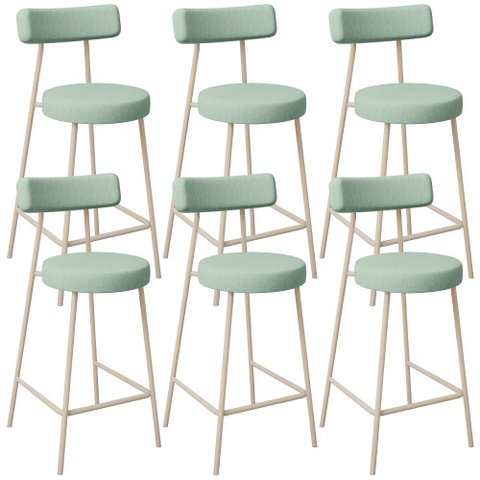 Kit 06 Banquetas Baixa Bar Cozinha Sala de Jantar Aço Milão Arena L02 Linho Verde Menta - Lyam Decor
