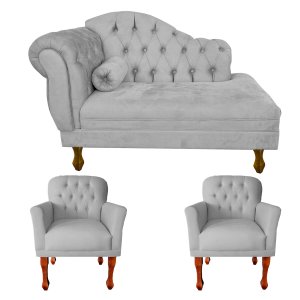 Jogo Divã + 2 Poltronas P Consultório e Clínica Psicanálise:cinza Claro