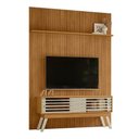 Ver imagem 3 de Kit Painel Piso-Teto Ripado Bancada Frizz 2 Portas MDF Cumaru e Opala